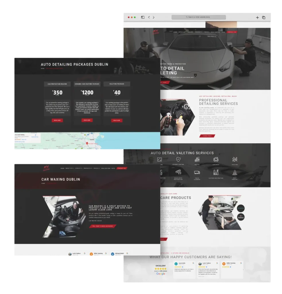 Strona autodetailvaleting.ie to projekt platformy dla firmy zajmującej się profesjonalnym detailingiem