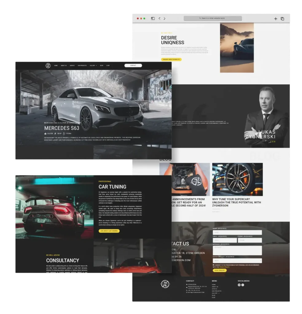 projekt strony internetowej dla firmy tuningującej super samochody